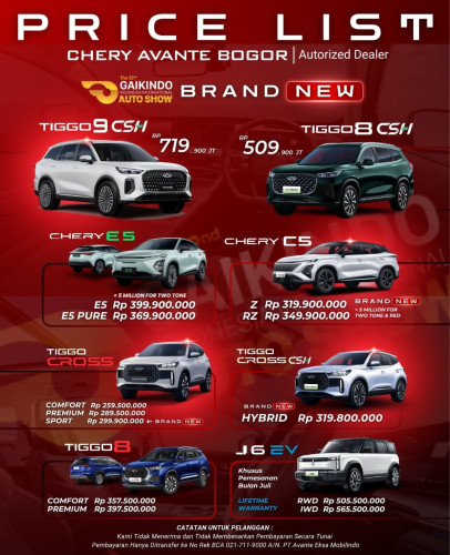 Pricelist Harga Chery parung 2025